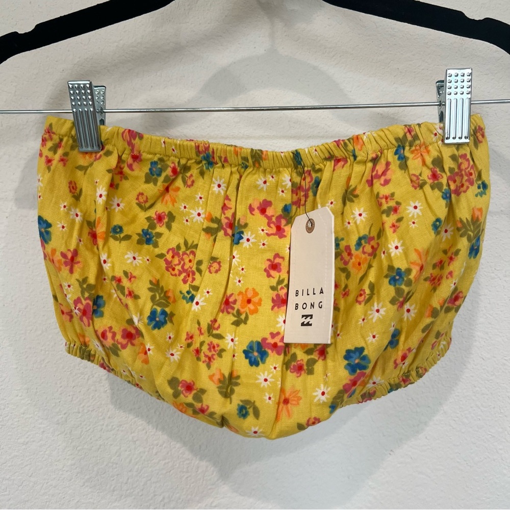 Billabong Yellow Floral Strapless Crop Top